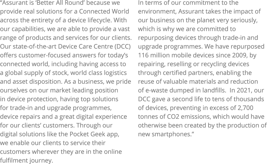 “Assurant is ‘Better All Round’ because we provide real solutions for a Connected World across the entirety of a devi...