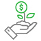 Icon showing a set of hands holding a tree with a dollar sign
