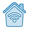Blue house with WiFi signal inside